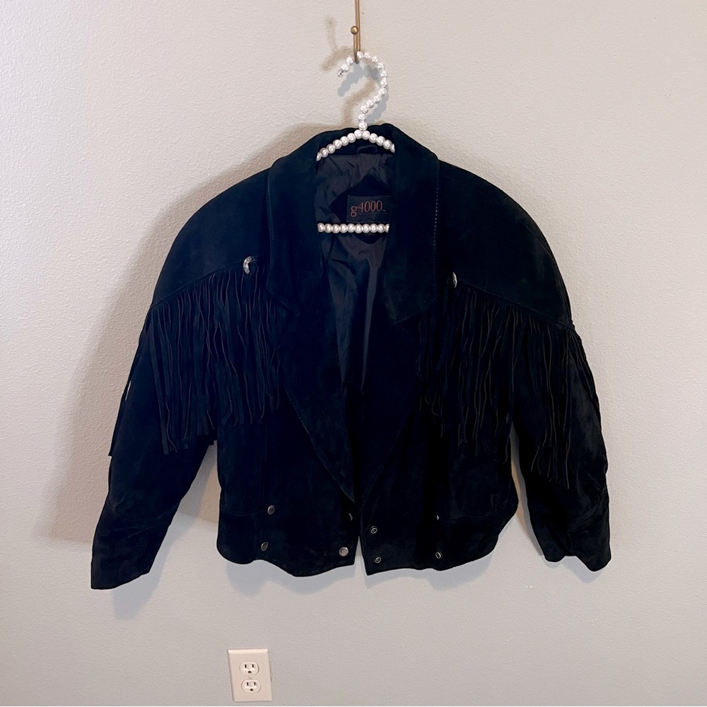 G4000 Vintage Black Fringe Suede Jacket Medium